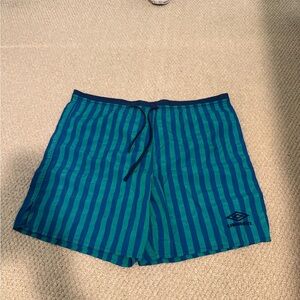 Umbro Vintage Teal and Navy Striped Swim Shorts